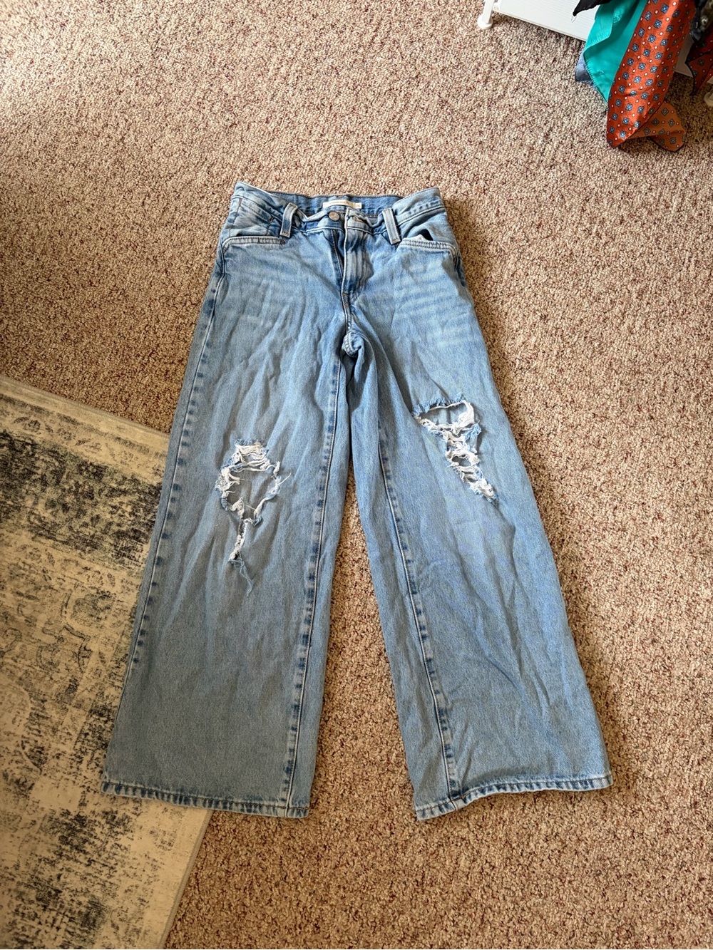 Levi's Light Blue Distressed Wide-Leg Jeans